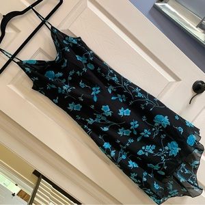 Black & blue floral mid length dress